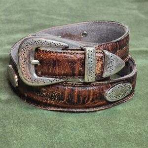 Vintage Leather Footjoy Womens Belt Concho Embossed Western Cowgirl Size 38 M/L